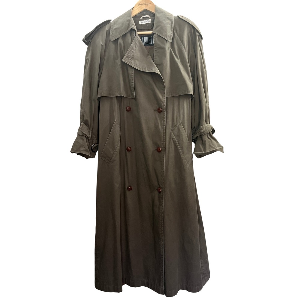 Vintage Ann Taylor Double Breasted Trench Coat Wool Blend Lining Women Olive